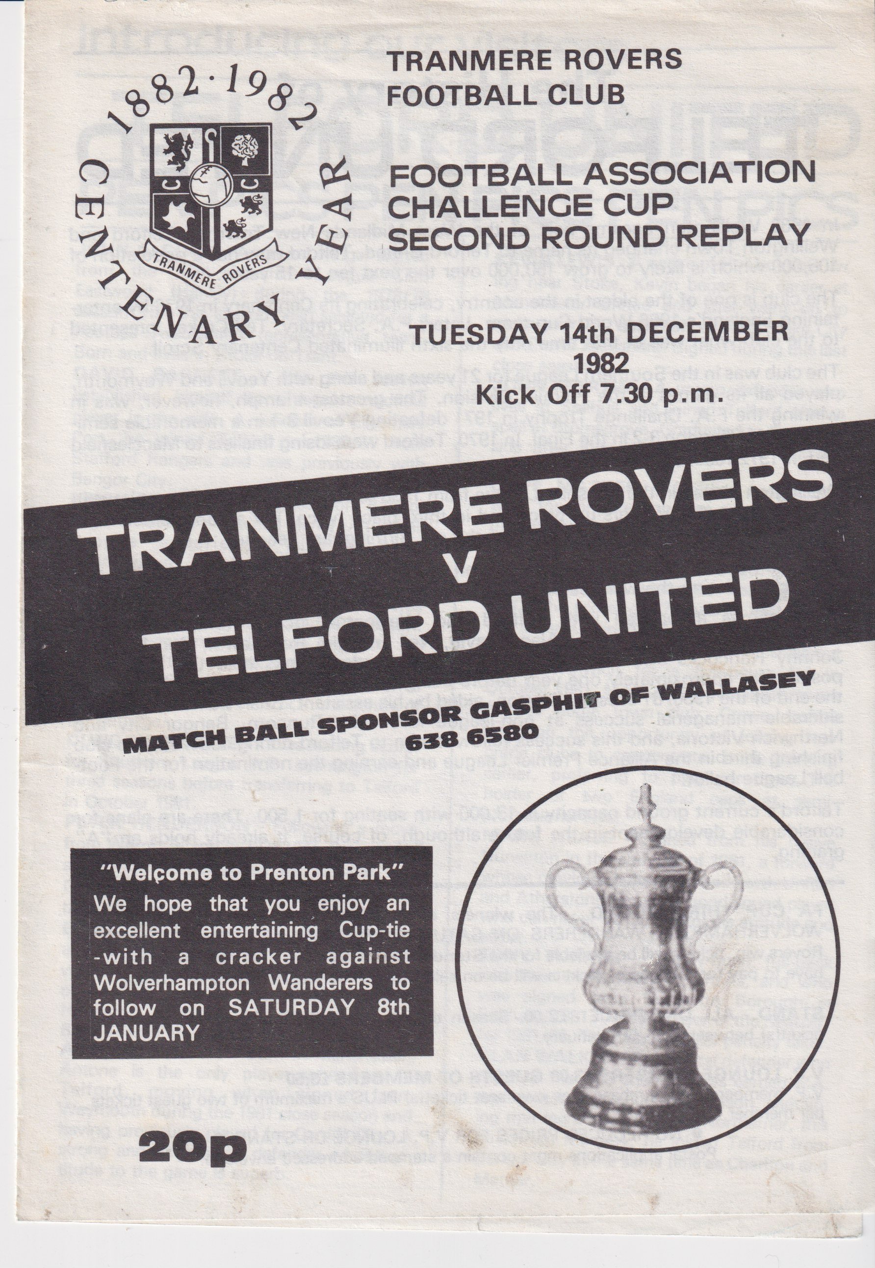 Tranmere Rovers v Telford United match programme
